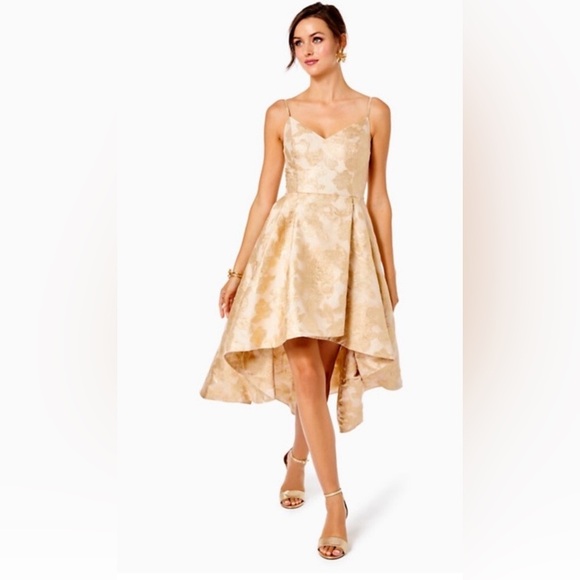 Lilly Pulitzer Dresses & Skirts - Lilly Pulitzer Gold and Champagne High Low Dress